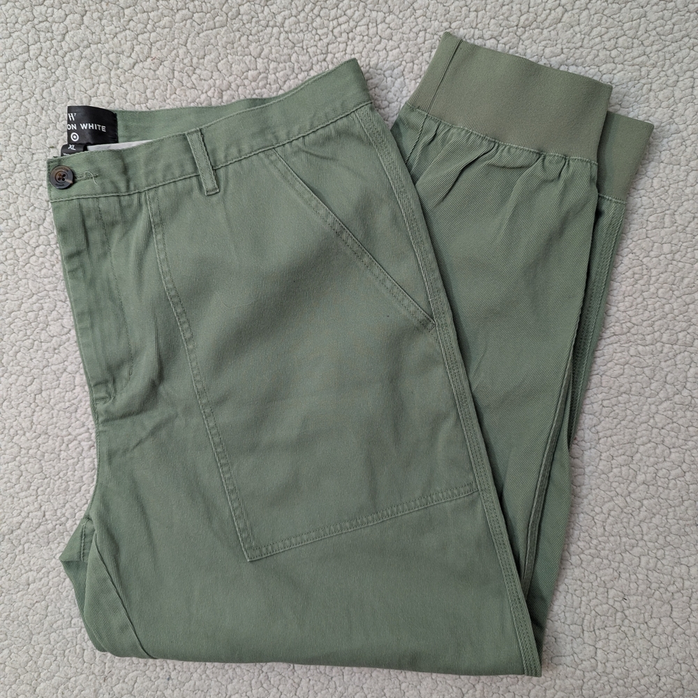 Olive Green Twill Jogger Pants